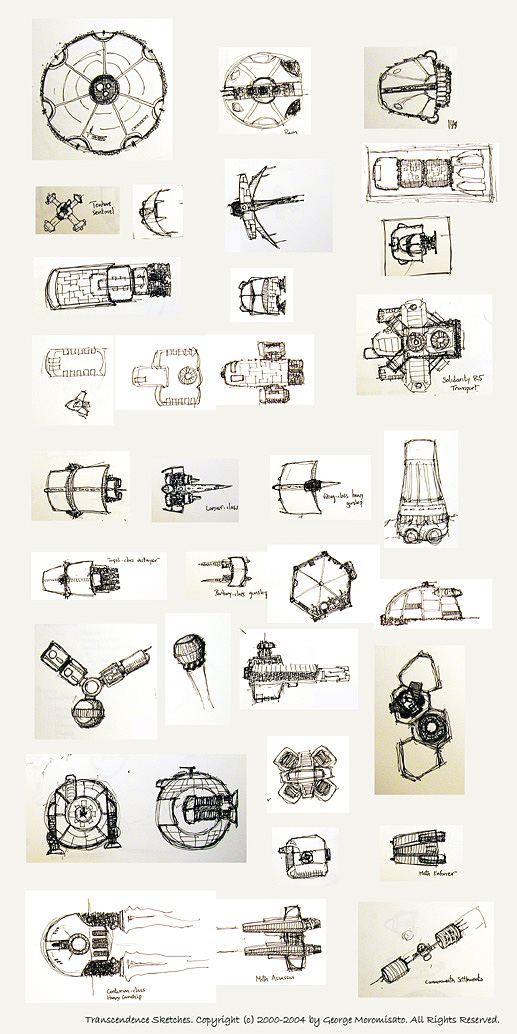 Conceptual artwork for various starships in Transcendence.